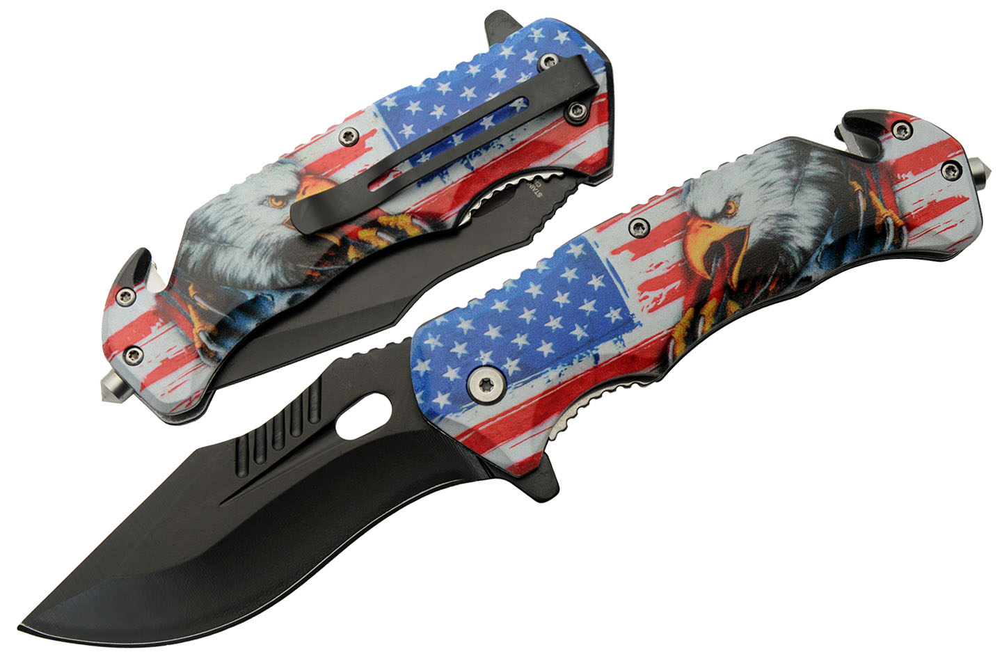 Folding Knife | American Flag USA Bald Eagle Tactical Rescue EDC 3.5in Blade