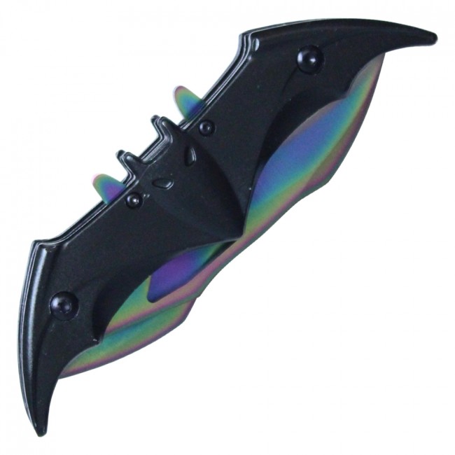 Spring-Assist Folding Pocket KnifeBlack Bat Dual 4.5" Rainbow Blade Fantasy 