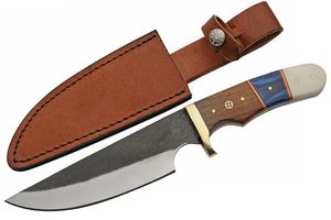 Hunting Knife 6.5in. Carbon Steel Blade Full Tang Skinner + Brown Suede Sheath