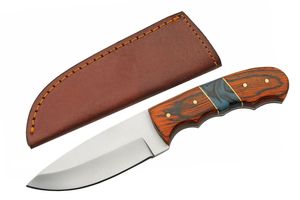 Hunting Knife | 4.25in Drop Point Blade Blue Resin Wood Handle + Leather Sheath
