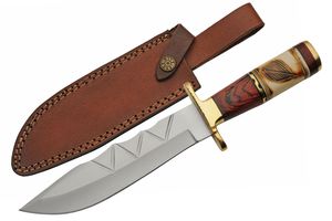 Bowie Knife | Stainless Blade Fossil Bone/Wood Handle 12.25in Overall + Sheath