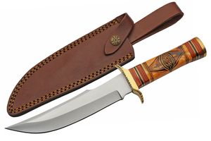 Bowie Knife | Stainless Blade Fossil Bone Handle 12in Overall + Leather Sheath