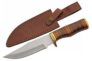 Hunting Knife | Rite Edge Skinner 6in Blade Stacked Leather Handle + Sheath