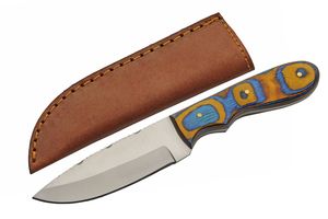 Hunting Knife | Stainless Steel Full Tang Sunset Wood Handle + Leather Sheath