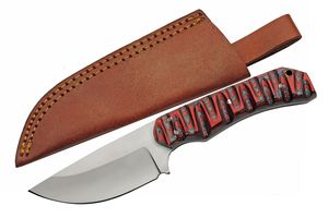 Hunting Knife Rite Edge Fixed-Blade Red Gray Wood Full Tang + Leather Sheath