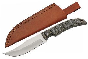 Hunting Knife Rite Edge Fixed-Blade Gray Wood Full Tang + Leather Sheath