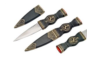Sgian Dubh Fixed Blade Scottish Highlander Dagger Knife Red Gem Pommel Lion