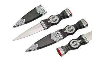 Sgian Dubh Fixed Blade Scottish Highlander Dagger Knife Red Gem Pommel Bagpiper