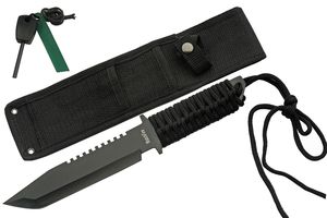 Survival Knife | Stainless Steel Tanto Blade Cord Handle + Sheath + Fire Starter