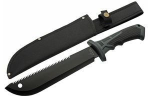 Survival Knife | Black Gray Stainless Steel Straight Back 9.75in. Blade + Sheath