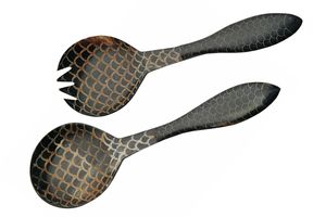 11in. Polished Buffalo Horn Fork/Spoon Painted Scales