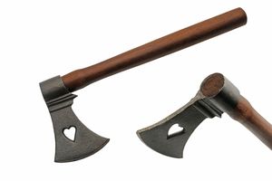 Medieval Hand Battle Axe Hatchet Black Steel Heart Blade Wood Handle