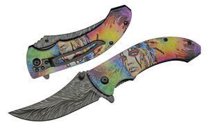 Spring-Assisted Folding Knife | Psychedelic Native Stainless Steel Blade