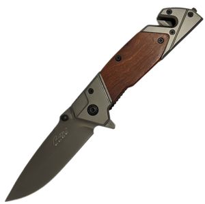 Spring-Assisted Folding Knife | 3.5in Gunmetal Stainless Steel Blade Wood Handle