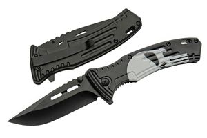 Folding Knife | 3.5in Blade Black White Skull Tactical EDC