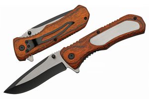 Folding Knife 3.5in Blade Wood Handle Pocket Knife Folder Engrave Shield