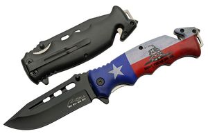 Spring-Assisted Folding Knife Texas Flag Don't Tread on Me Stainless Steel Blade