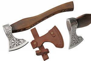 Battle Axe 18In Overall Victory Wolf Nordic Norse Myth Bearded Ax + Sheath