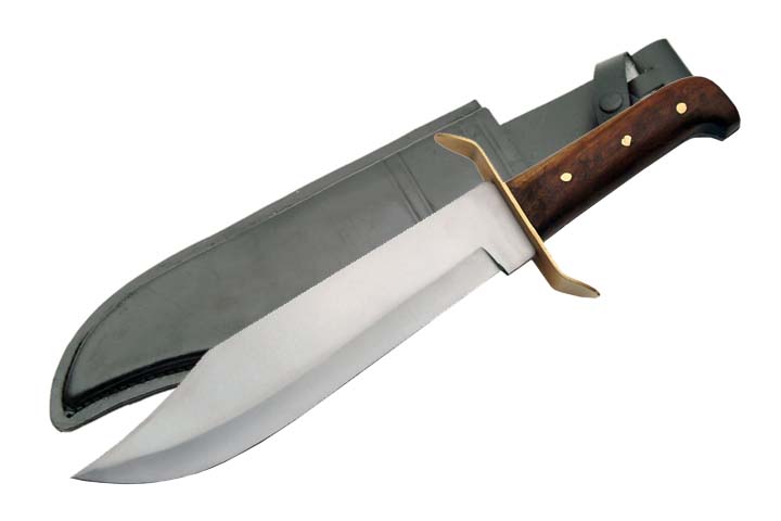 15in. Carbon Steel Blade, Wood Handle Classic Bowie Knife w/ Sheath