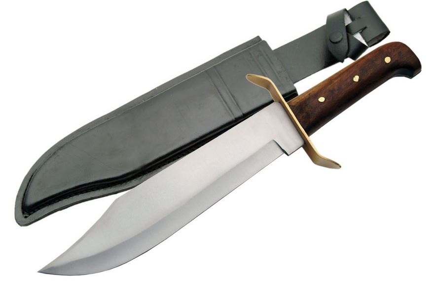 Fixed-Blade Bowie Knife 15in. Classic Brass Guard Fighting Blade With Sheath