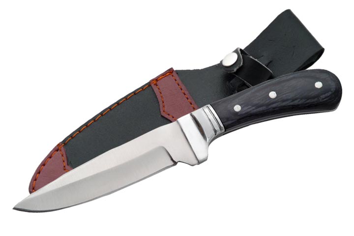 9in. Full Tang Wild Deer Hunter Skinner Knife w/ Black Leather Sheath