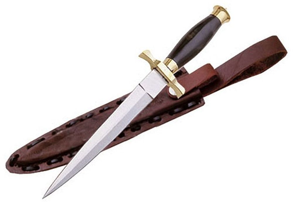 10in. Stainless Medieval Renaissance Black Dagger Knife w/ Leather Sheath