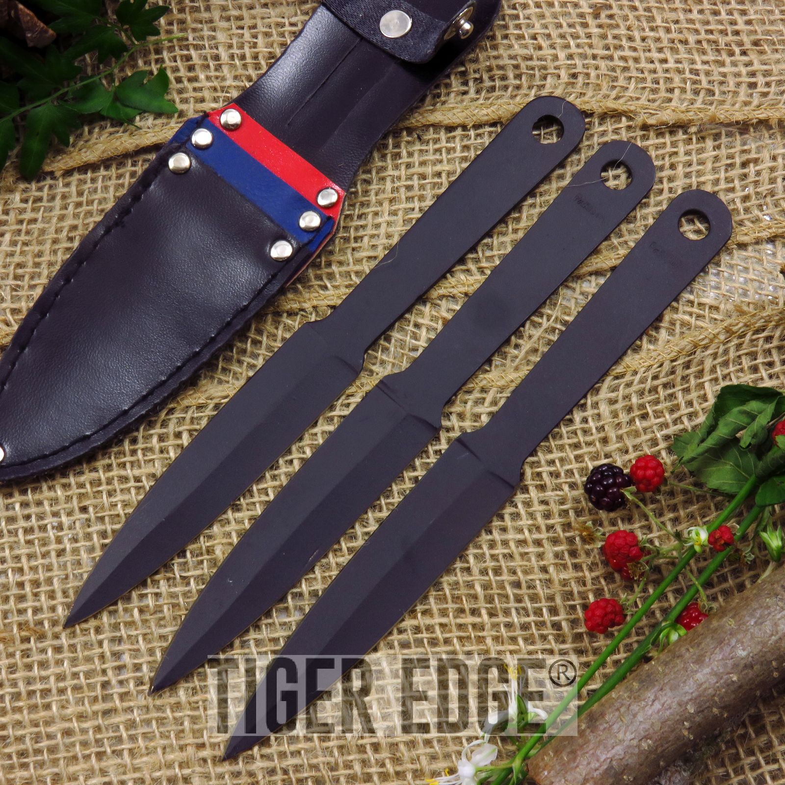 Throwing Knife Set 7in Black Arrow Ninja Dart Knives With Leather Sheath 3 Piece