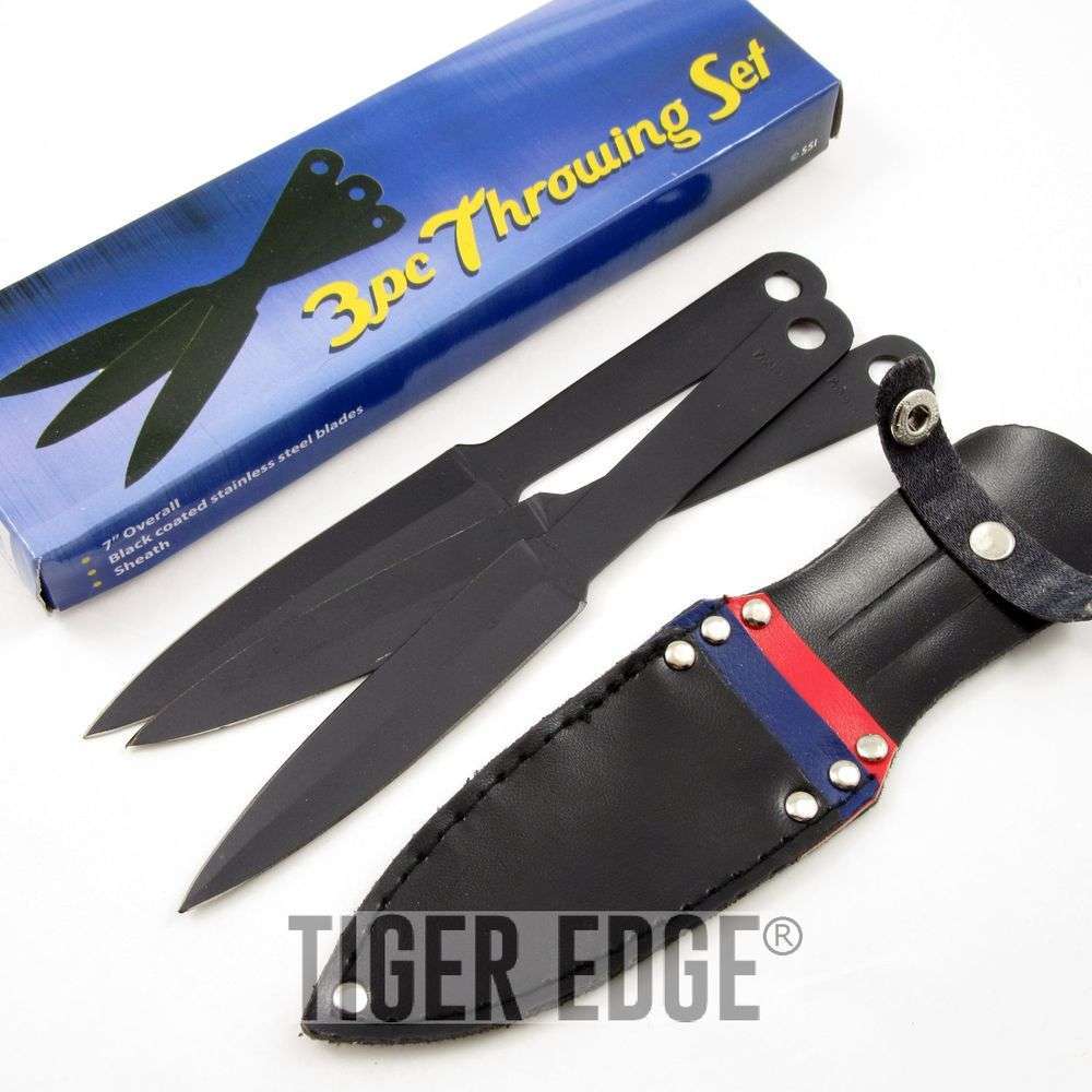 Night Raider Knife Set Double Edged 8in Throwing Knives 3pcs Pirate Raider  - Edge Import