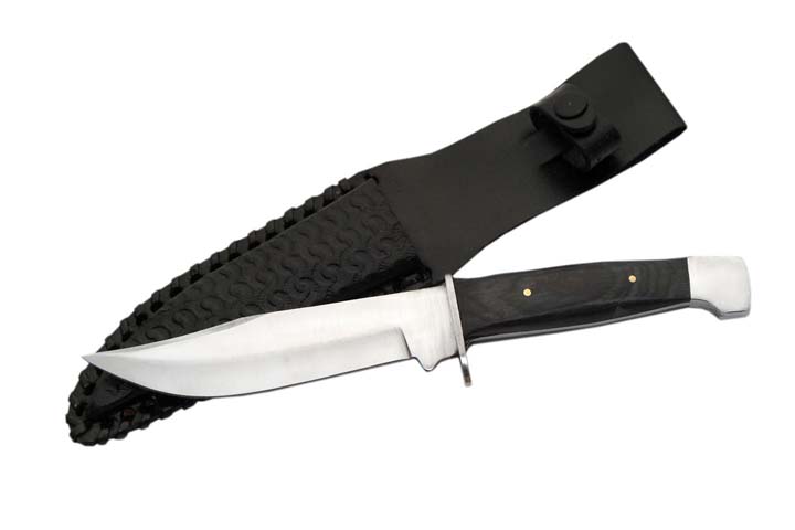 Fixed-Blade Hunting Knife Rite Edge Mini Bowie Skinning Blade Black Wood