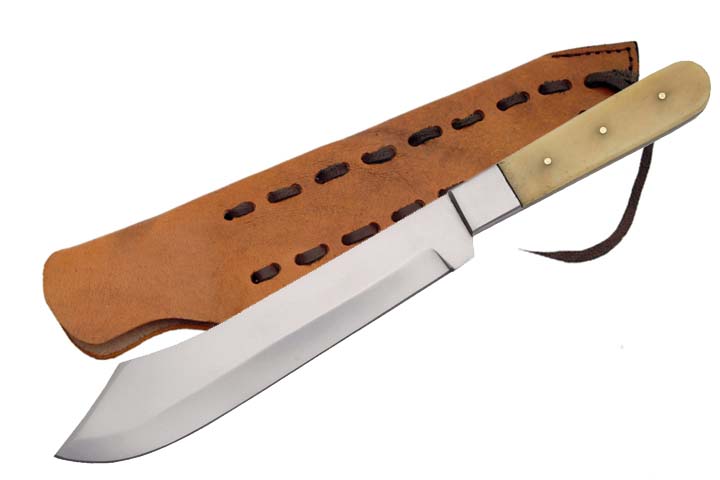 13in. Indian Pathfinder Carbon Steel, Real Bone Handle Bowie Knife w/ Sheath