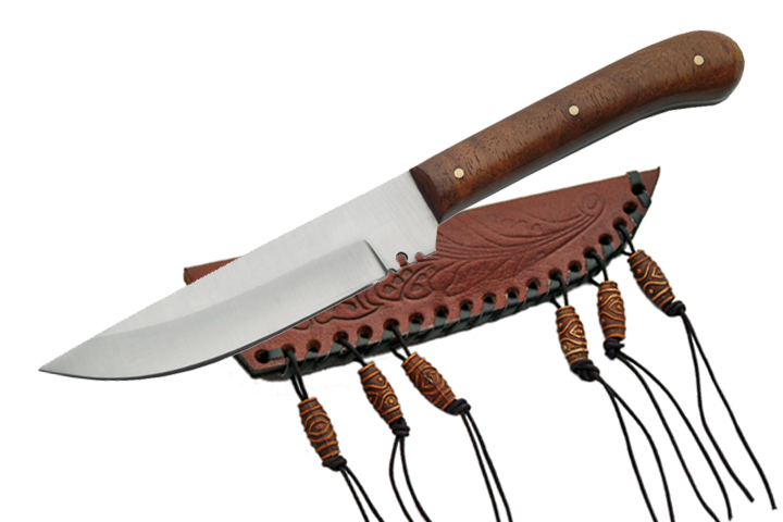 8.5in. Native American Style Large Patch Knife With Leather Sheath