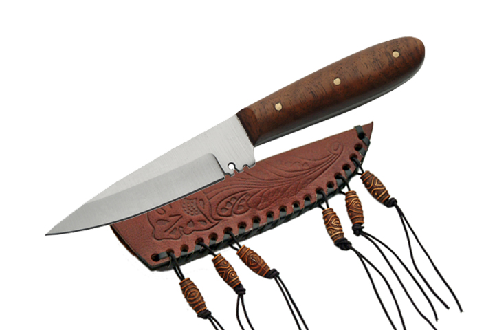 6.75in. Native American Style Medium Patch Knife With Leather Sheath