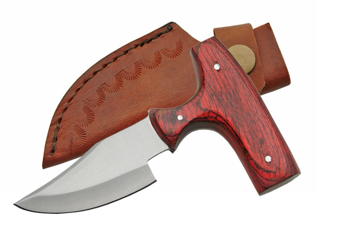 5in. Overall Wood Handle Push Dagger With Leather Sheath