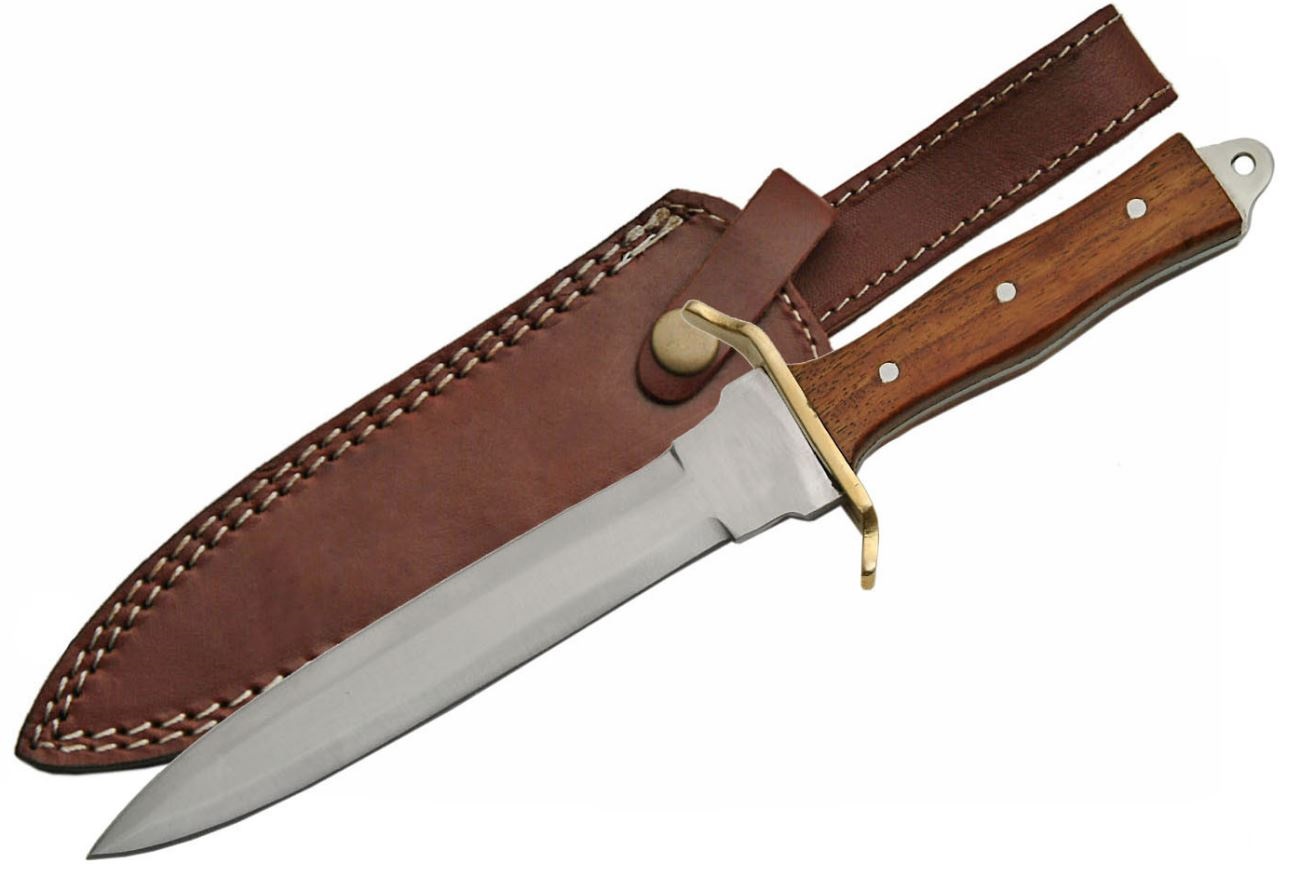 Commando Dagger 11.5in. Double Edge Blade Knife Wood Handle Full Tang + Sheath