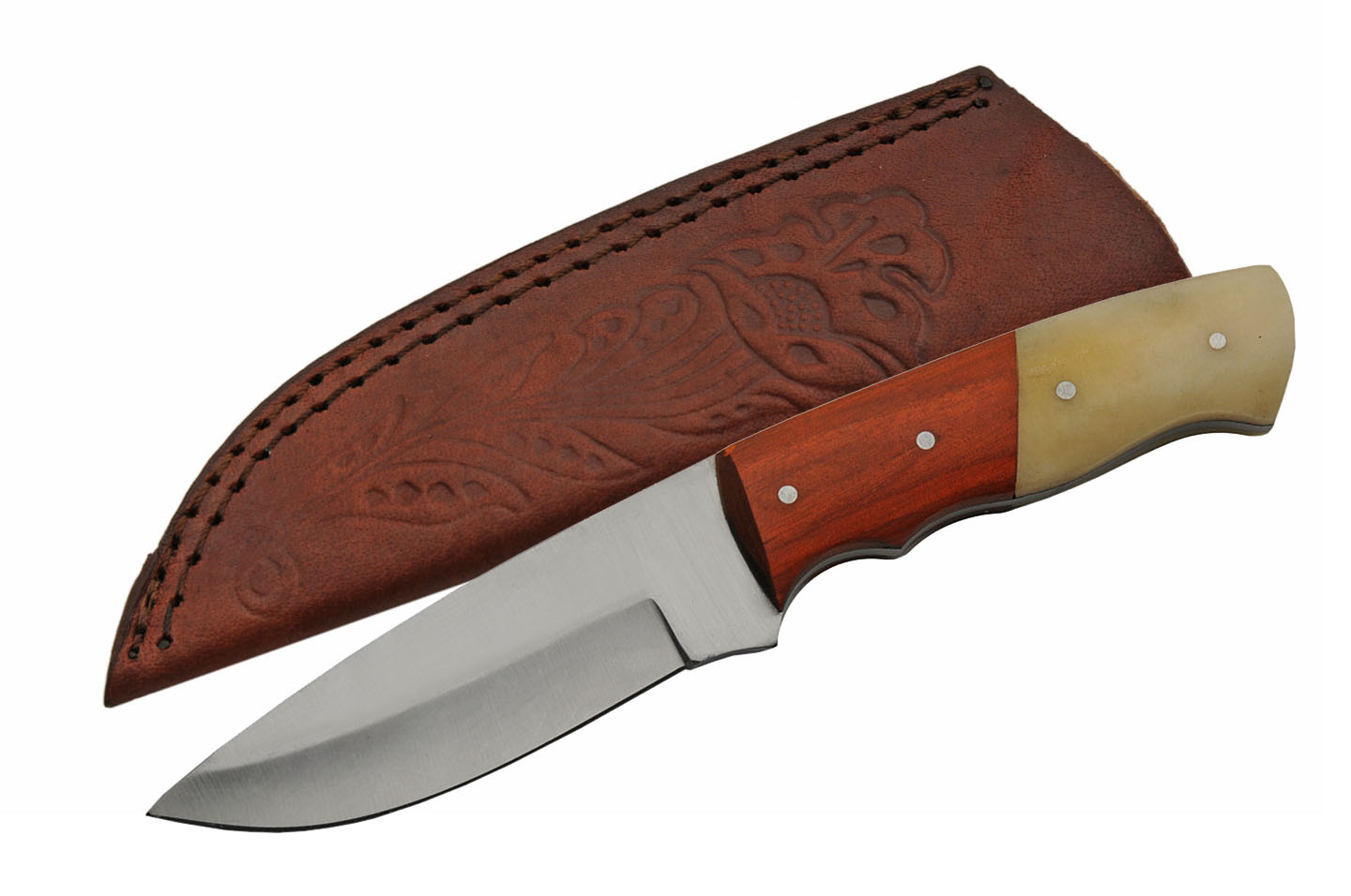 Hunting Knife 8in. Overall Full Tang Stainless Steel Blade Bone Wood Handle