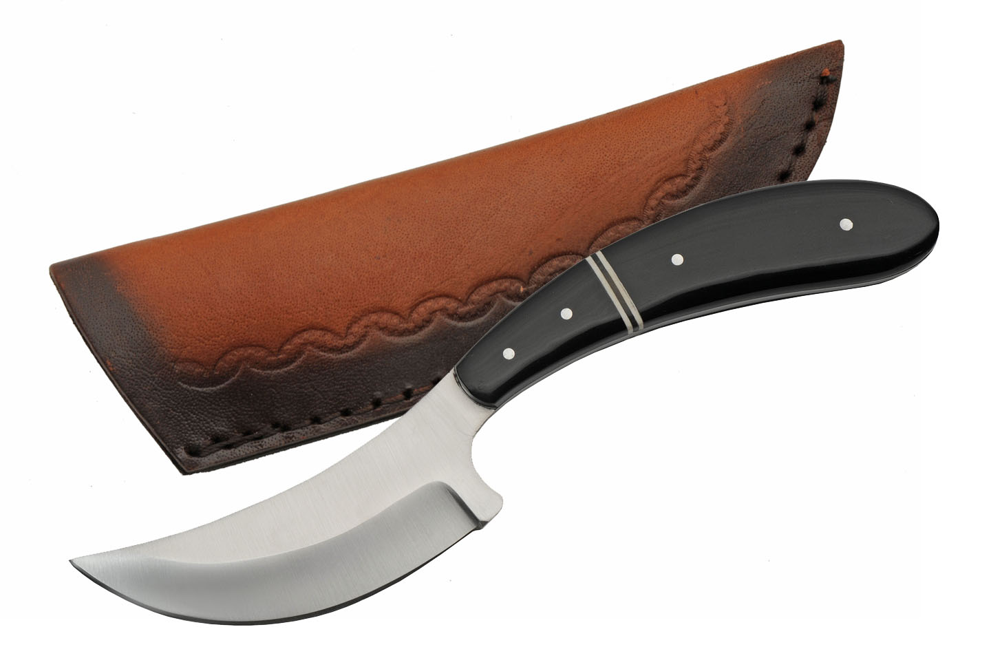 Hunting Knife Birdwing Full Tang Skinner Buffalo Horn Handle + Leather Sheath