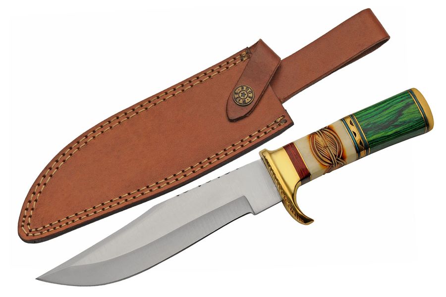 Bowie Knife | Stainless Blade Green Fossil Bone Handle 12.5i