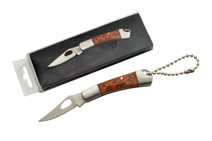 2in. Small Sweep Blade Keychain Knife With Wood Handle Insert