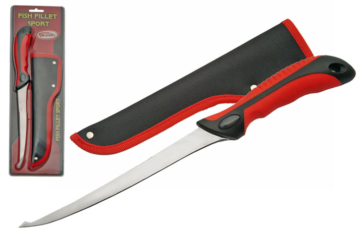 12.5in. Red And Black Fish Fillet Knife With Sheath