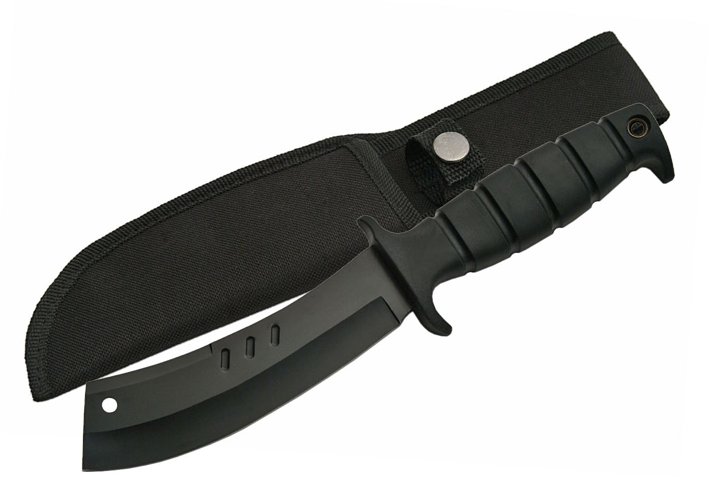 Fixed Blade Hunting Knife Black Cleaver Tactical Zombie Rubber Handle 211224