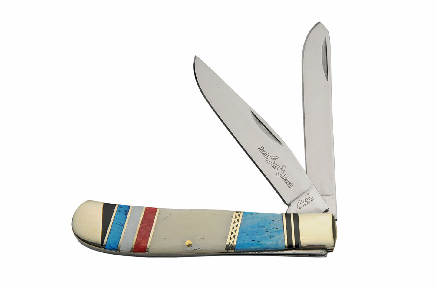 Folding Knife Trapper Red White Blue Bone Handle Stainless Steel 2 Blade USA