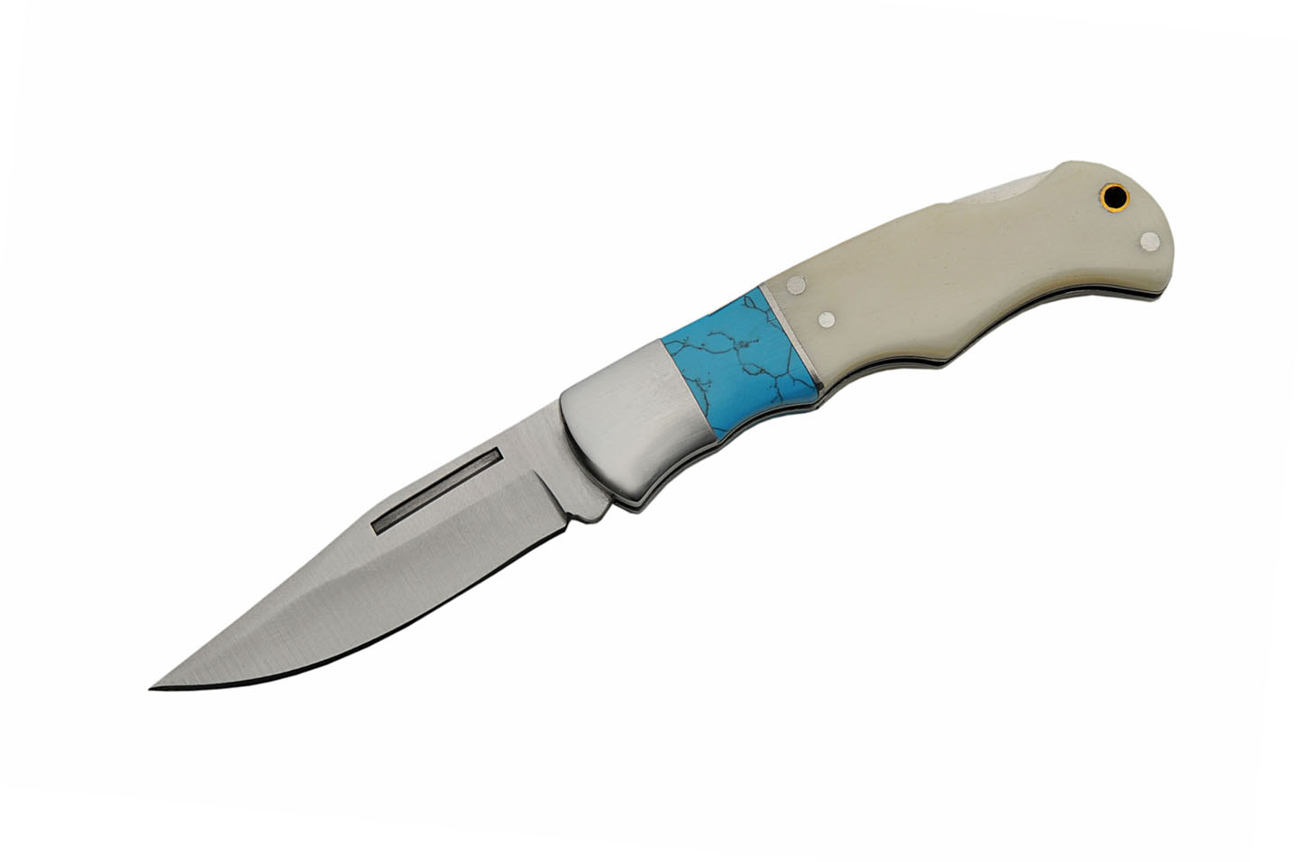 Folding Knife Rite Edge 6in. Overall White Bone + Turquoise Handle Lockback