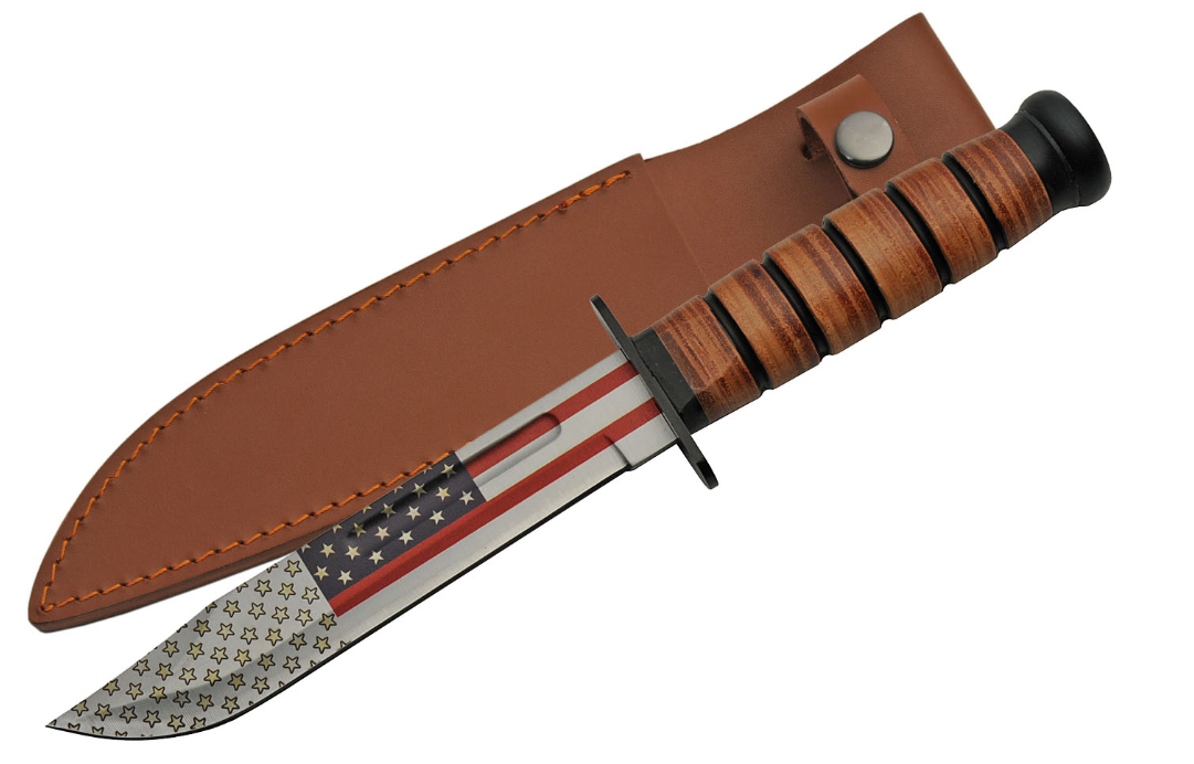 Fixed Blade Military Combat Knife American Flag USA Blade Gift Father's 211461