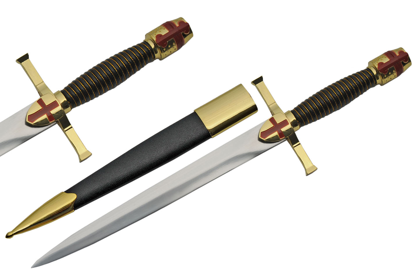 Fixed Blade Dagger Knife 15in. Renaissance Blade Crusader Cross Ren Fest Gold