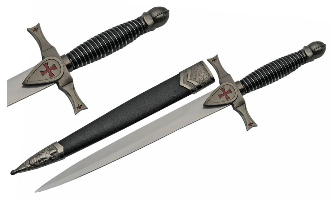 Fixed Blade Knife 15.5in. Overall Knights Helmet Crusader Pommel Dagger 211476