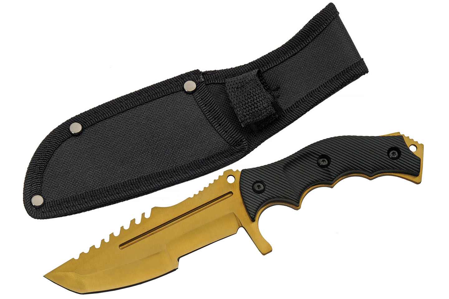 Tactical Knife Stainless Steel Gold Tanto Blade Full Tang Tactical + Sheath