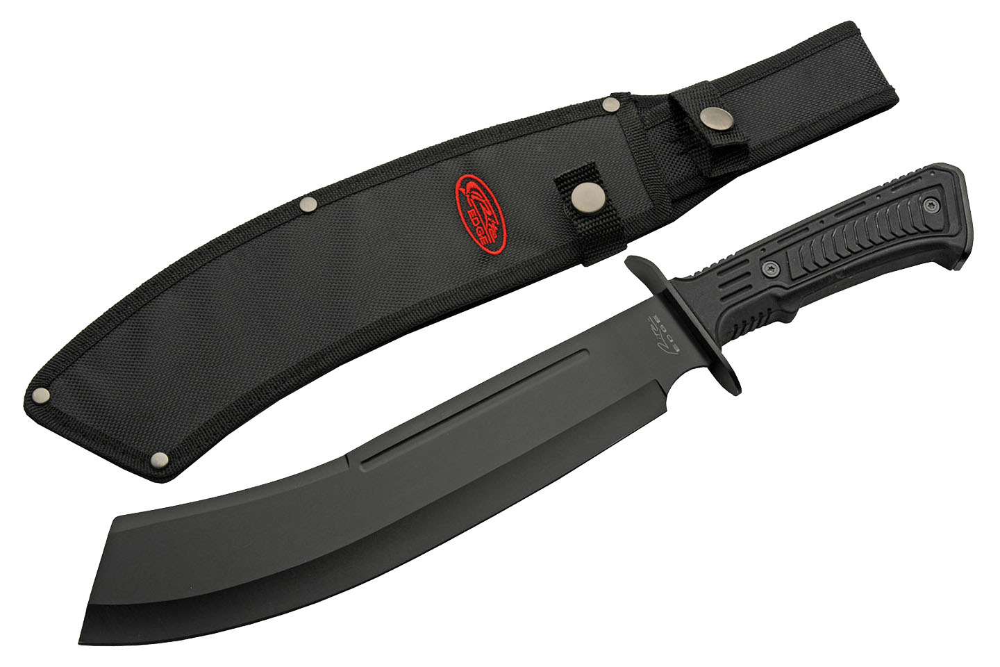 Survival Knife Stainless Black Cleaver Blade Rubber Handle Machete + Sheath