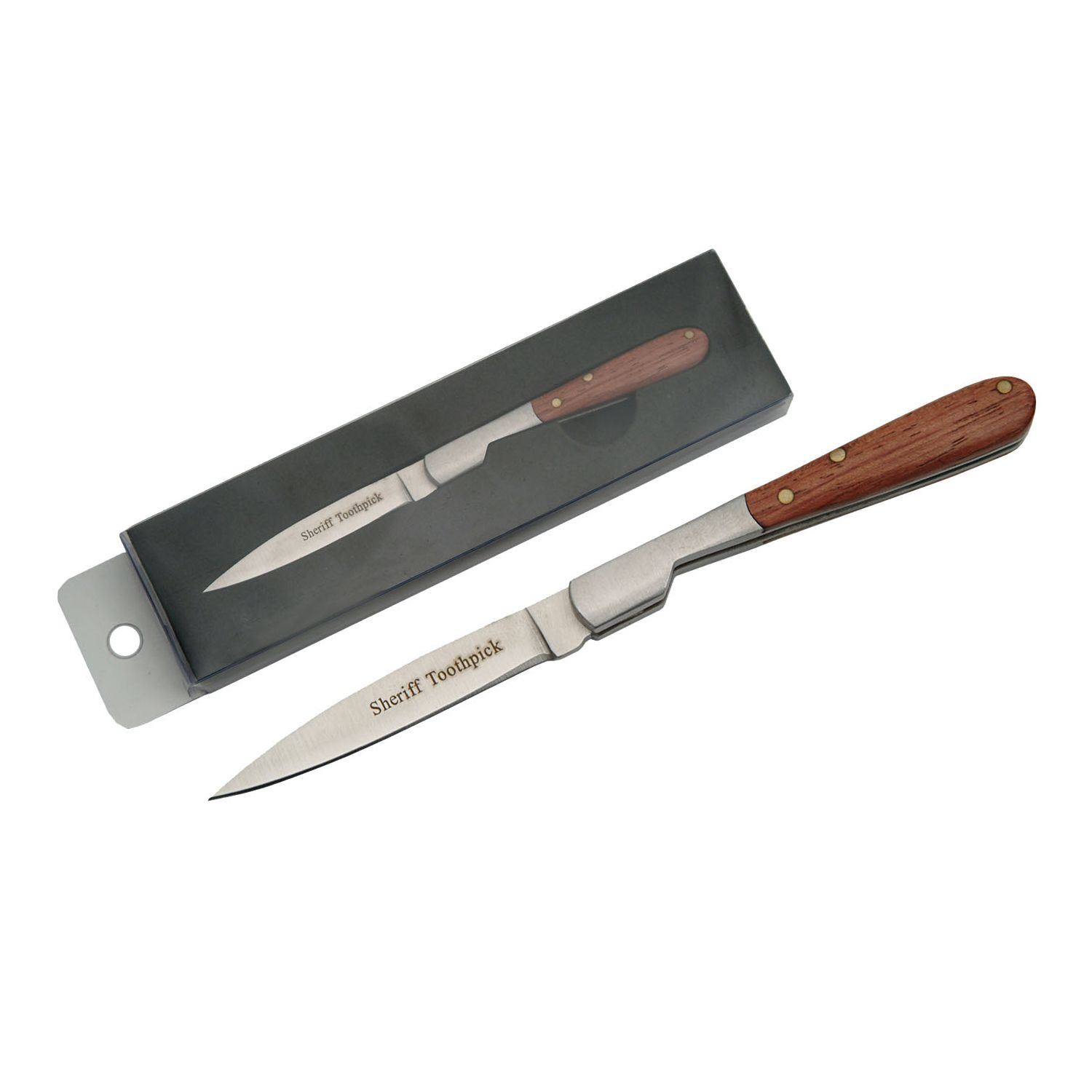 Folding Knife 3in. Closed 'Sheriff Toothpick' Stainless Steel Blade Wood Handle