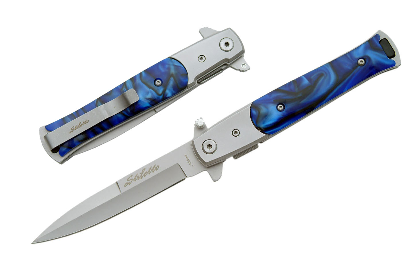 Spring-Assist Folding Knife  | Tac-Force Blue Portal Gray Stiletto Blade