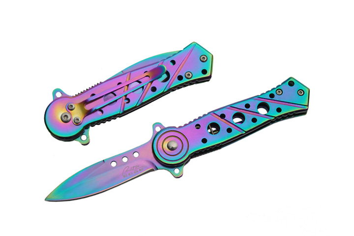 Rainbow Titanium Stiletto Folding Self-Defense Knife